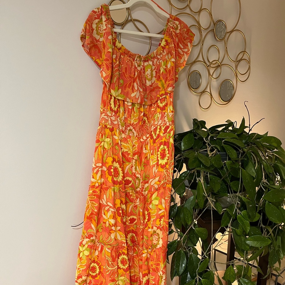 Terra & Sky Vibrant Floral Maxi Dress - Orange and Yellow